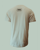 Back of our Better on Tape shirt. Cream colored short sleeve shirt with The New Waltz logo at the top center of the shirt in black lettering.